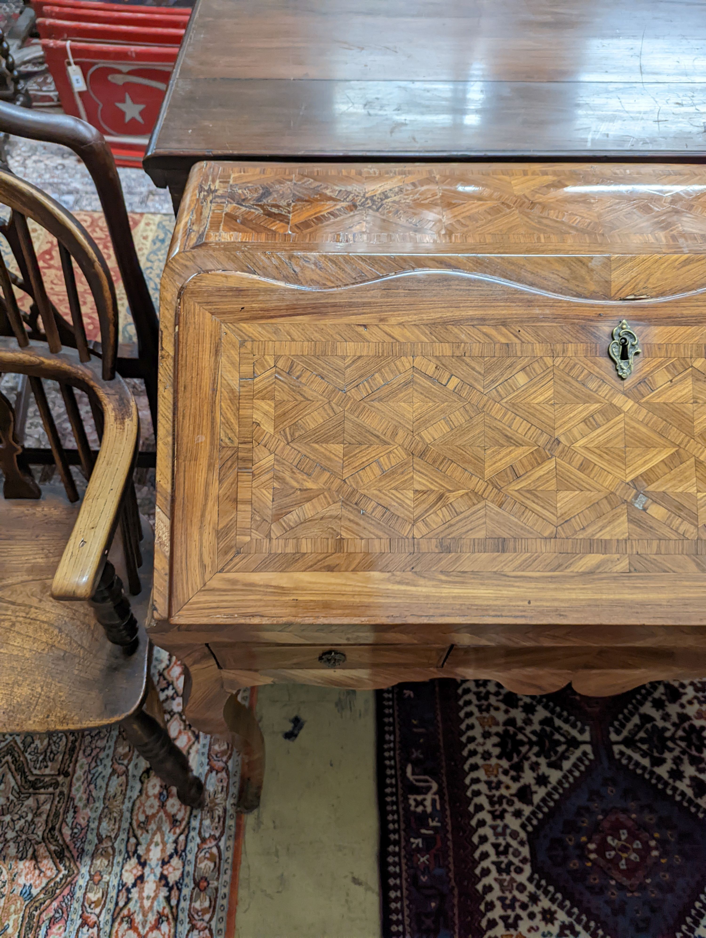 An 18th century French kingwood parquetry bureau. (Fall front AF) W-79cm, D-44cm, H-90cm.